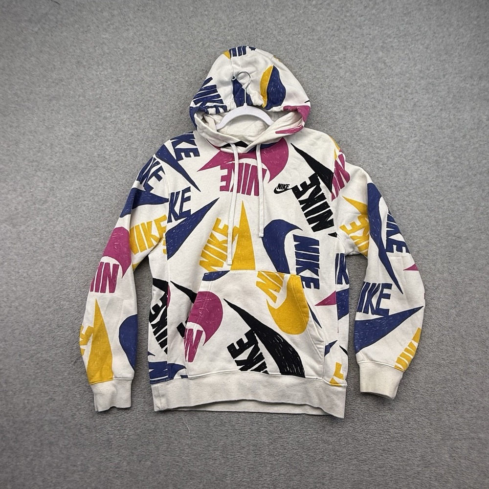 Nike Hoodie Sweatshirt Adult Small Purple Mens S Swoosh Print AOP White Multicol